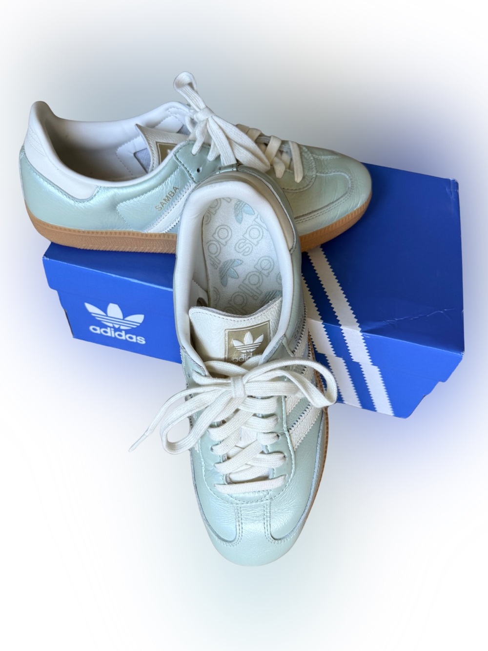 adidas Samba Women's Mint Green and White Leather Sneakers